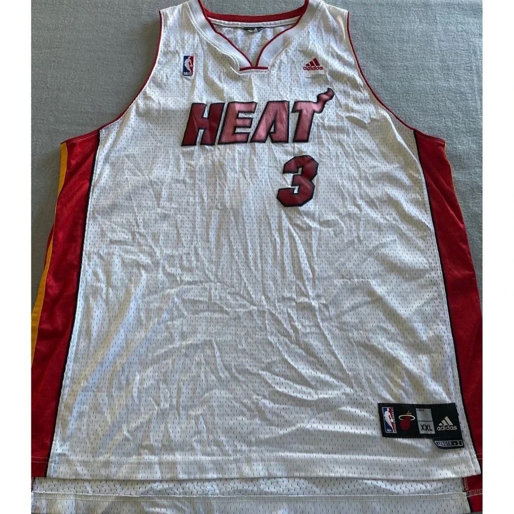 Adidas NBA Miami Heat Dwyane Wade 3 Jersey White Mesh XXL +2 Length Mens **READ*